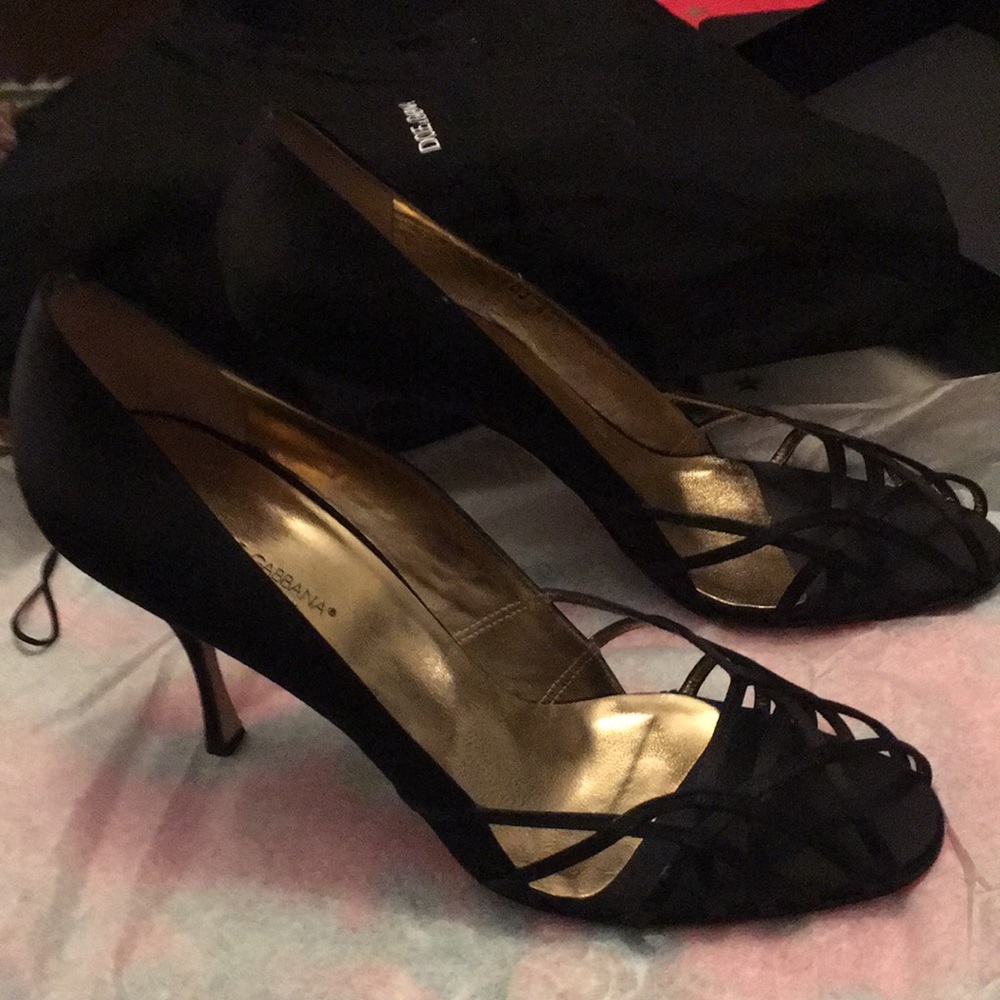 Dolce & Gabbana black open toe shoe ( RASO SETA ) NERO size 40 1/2